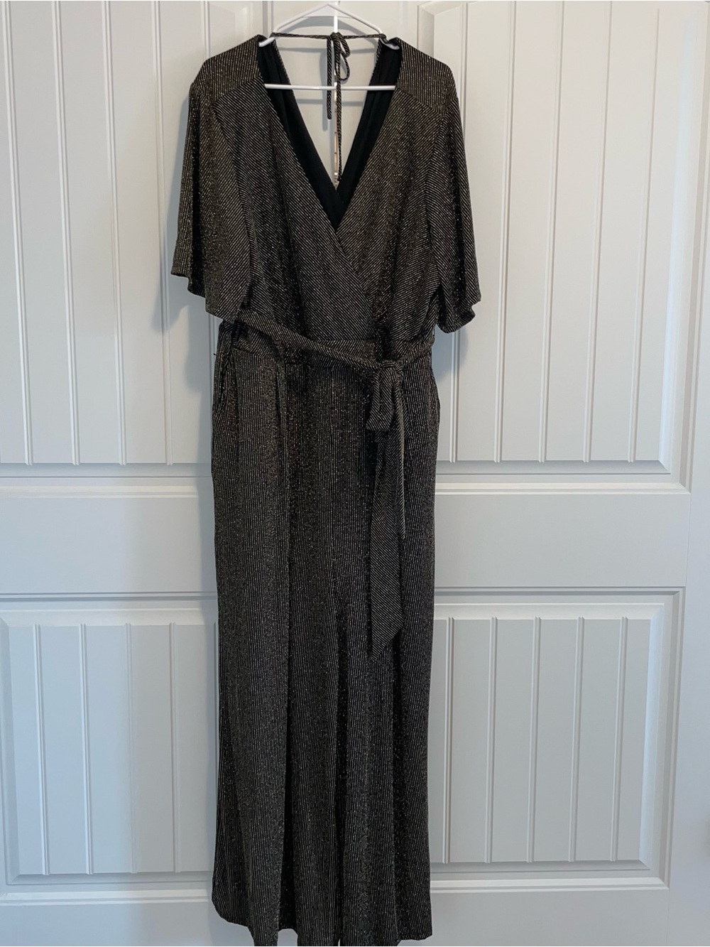 torrid Black Metallic Wrap Jumpsuit with Waist Tie